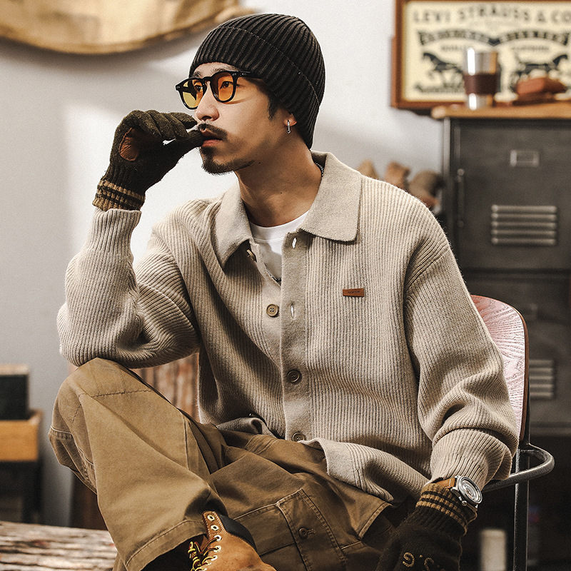 美式重磅復古毛衣男秋冬季慵懶風開衫外套男潮牌日系寬鬆針織衫男