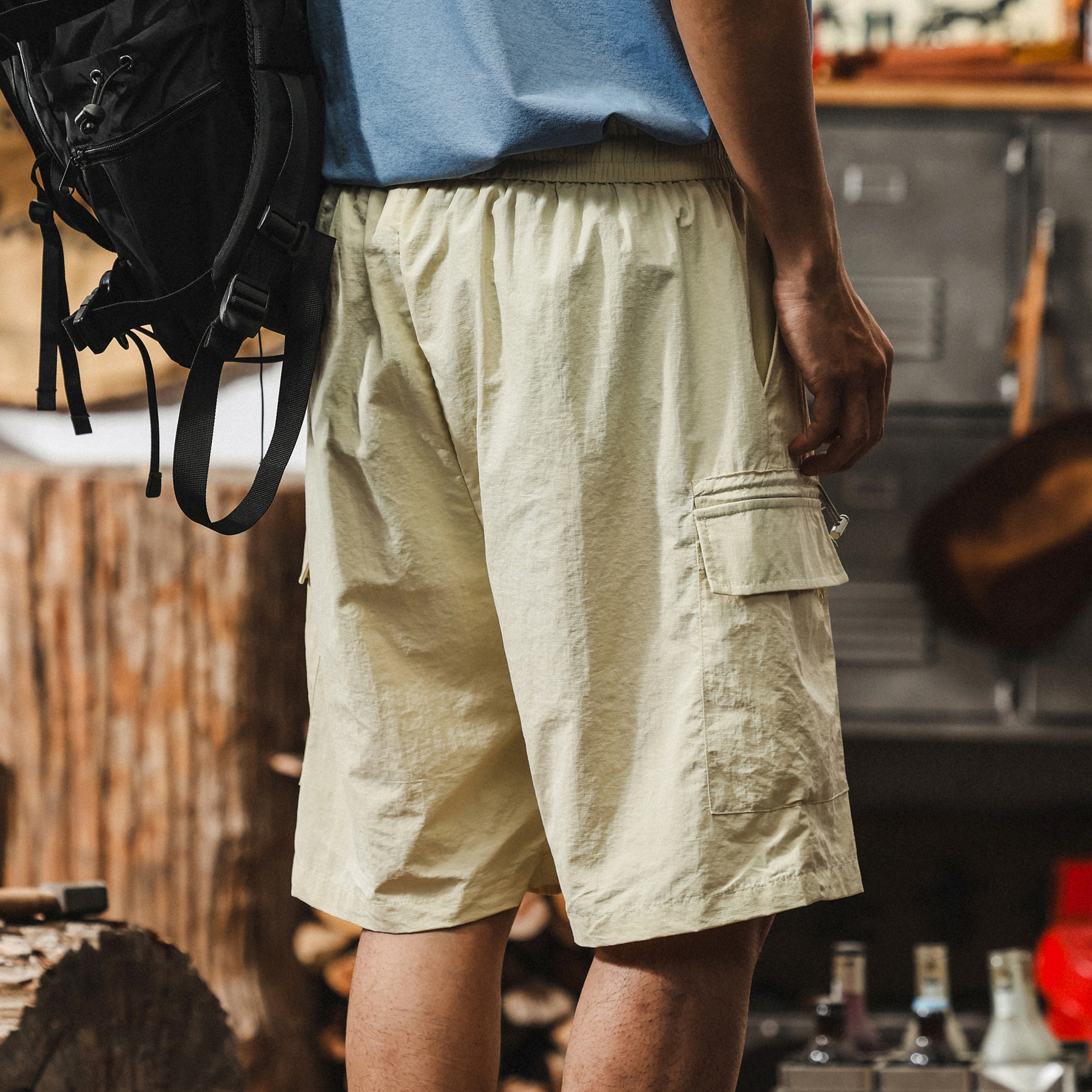 美式戶外機能冰絲工裝短褲男夏季薄款速幹外穿休閒五分褲男士褲子