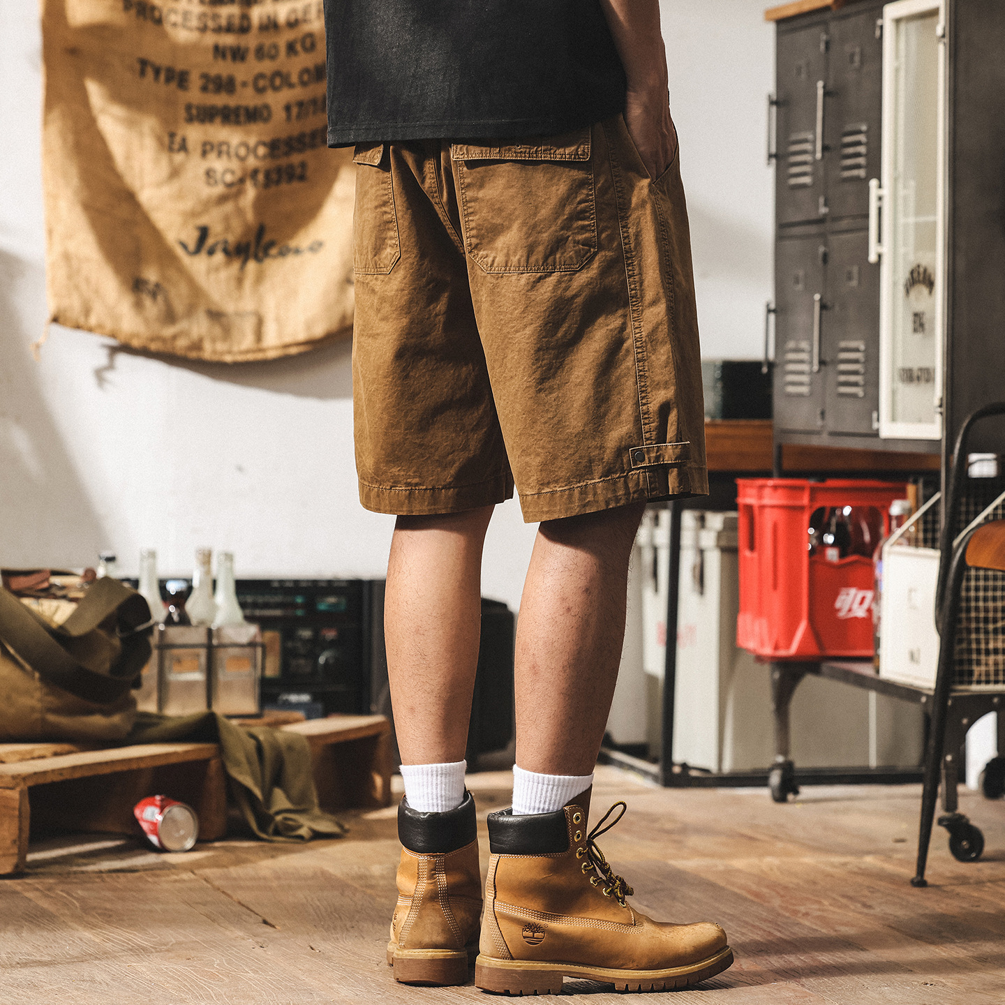 美式復古水洗工裝短褲男夏季新款潮牌中褲寬鬆大碼休閒五分褲子男