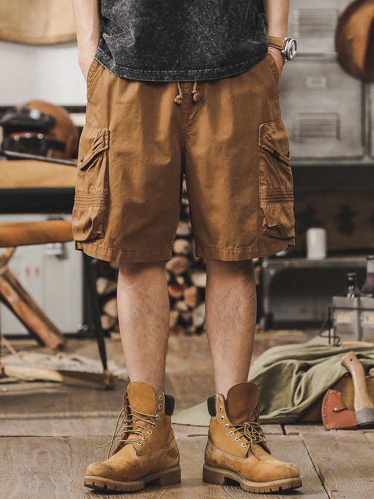 美式復古薄款工裝短褲男夏季2024新款潮牌男士寬鬆大碼休閒五分褲