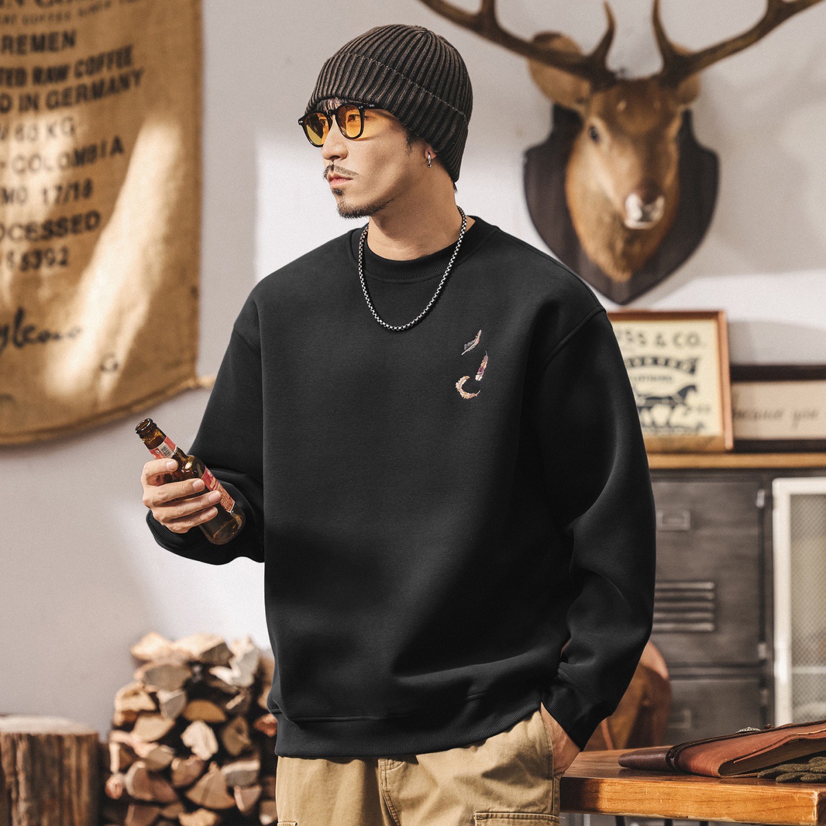 美式復古潮流刺繡衛衣男春秋新款420g重磅寬鬆大碼長袖休閒上衣男