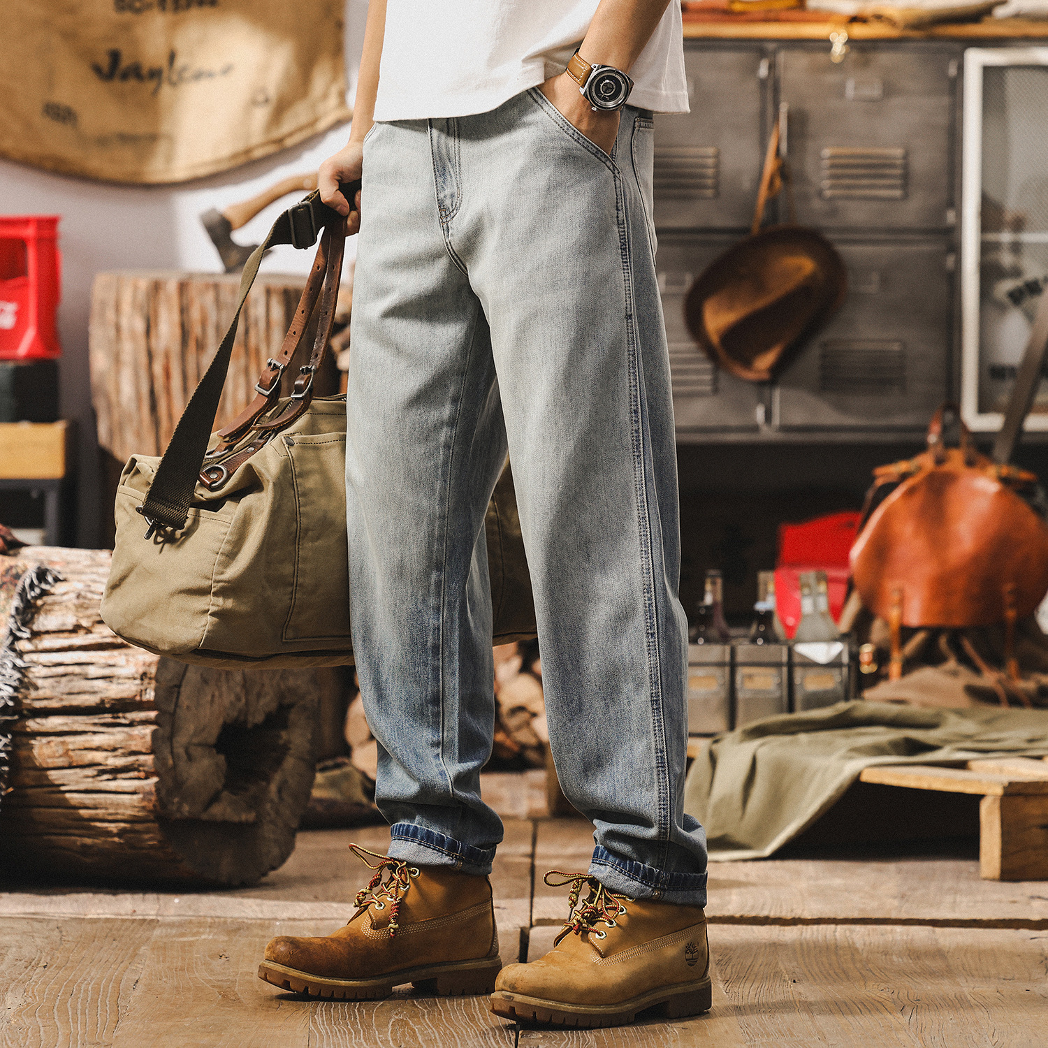 萊賽爾薄款牛仔褲男夏季寬鬆直筒2025新款美式休閒長褲潮牌褲子男