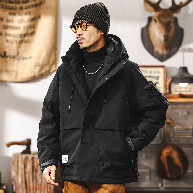 美式復古工裝連帽羽絨服冬季戶外通勤三防加厚保暖男士派克服外套