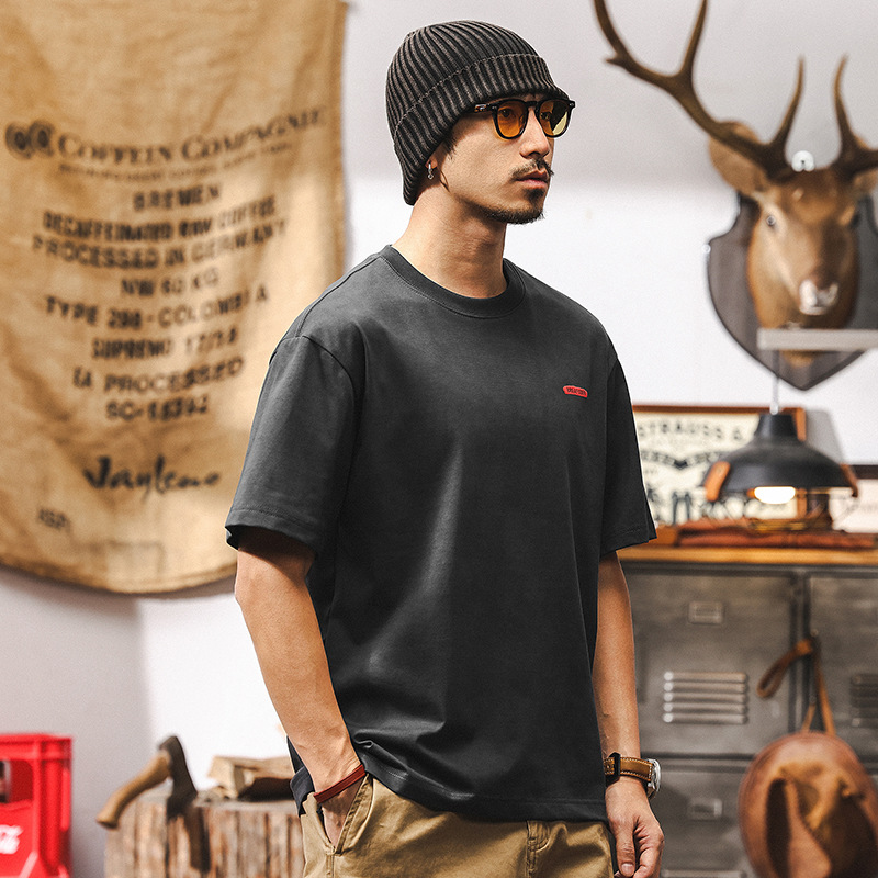 雲染洗褪涼感T恤男夏季2025新款短袖美式復古潮流寬鬆休閒上衣男T