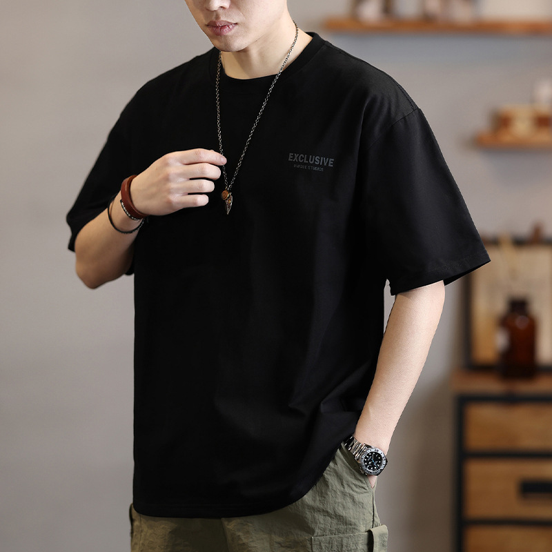 230g重磅短袖T恤男士簡約百搭印花體恤夏季寬鬆圓領半袖上衣T潮流