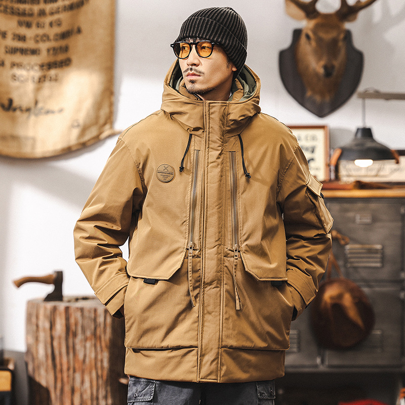 新國標85白鴨絨中長款羽絨服男冬季加厚2024新款戶外連帽工裝外套