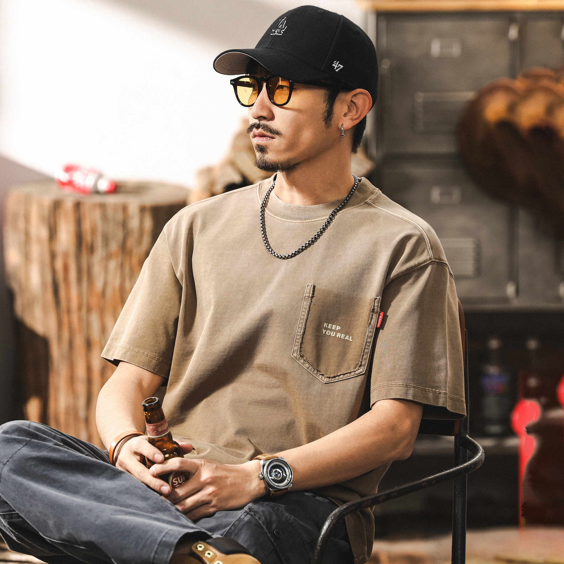 美式復古260g重磅短袖T恤男夏季潮牌漸變水洗寬鬆半袖上衣男