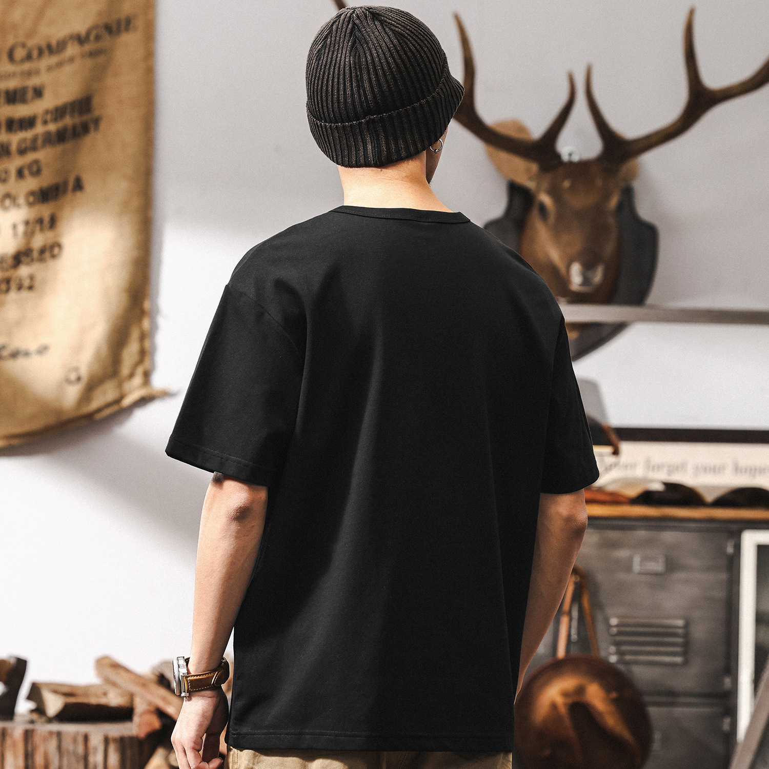 美式復古亨利領短袖T恤男夏季2025新款潮流寬松硬漢輕熟休閒上衣