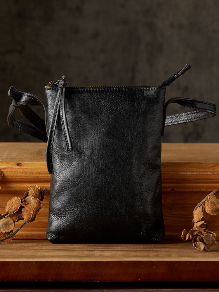 手工植鞣牛皮手機包男豎款單肩包休閒百搭質感頭層牛皮斜挎小包女