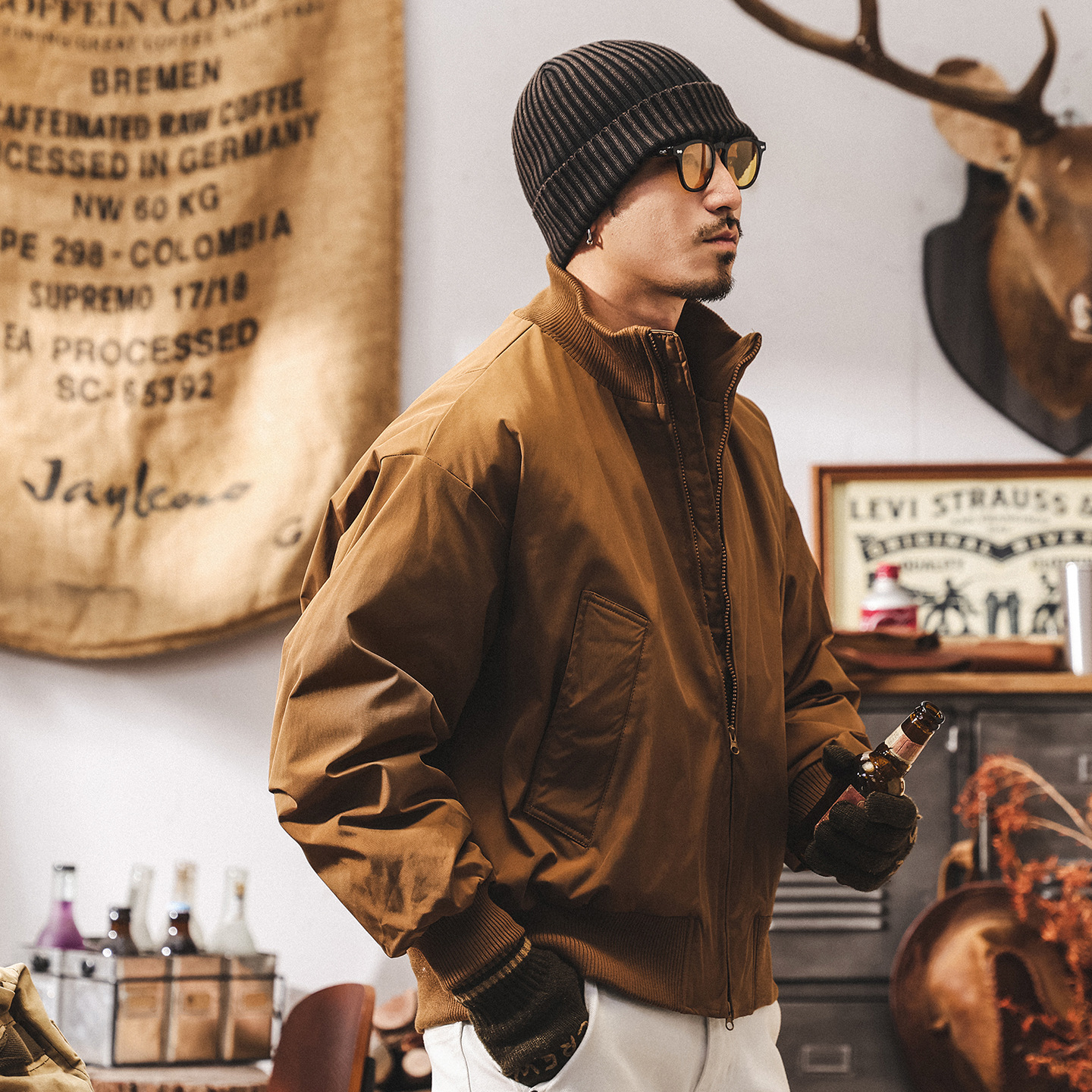 美式復古90鴨絨工裝飛行夾克羽絨服男冬季潮牌短款加厚保暖外套男