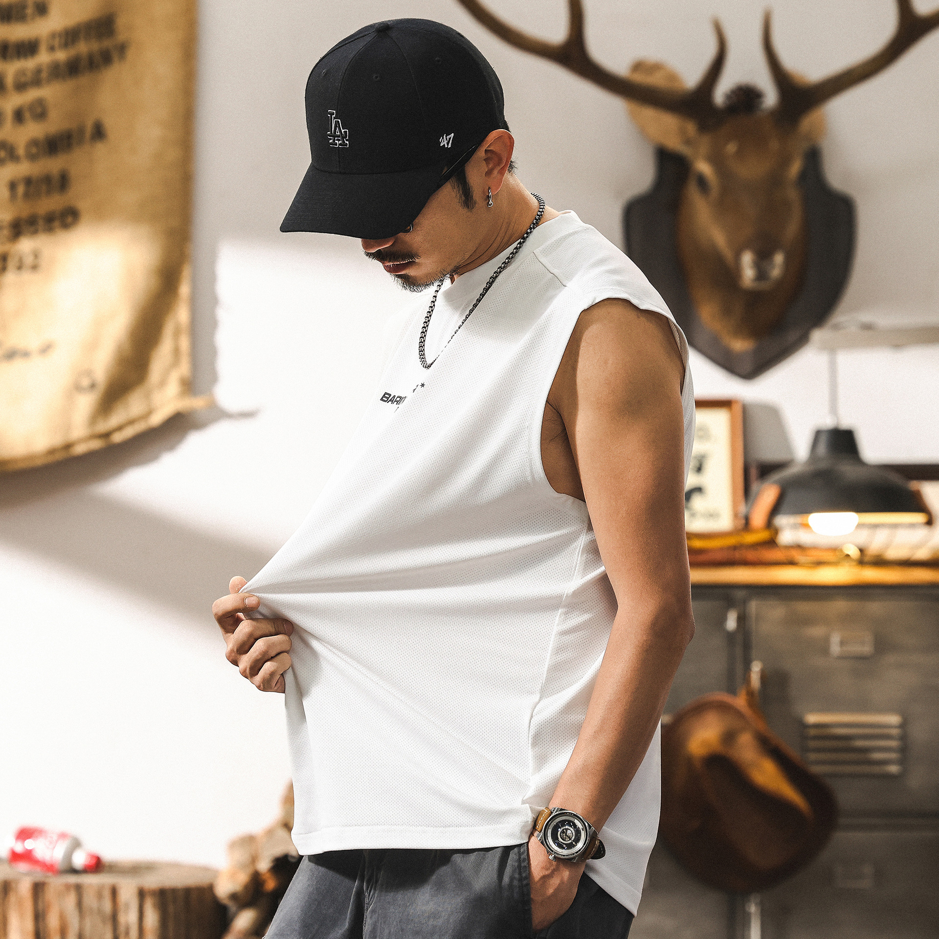 冰絲網眼涼感健身背心男夏季籃球坎肩運動上衣寬鬆潮牌無袖T恤男