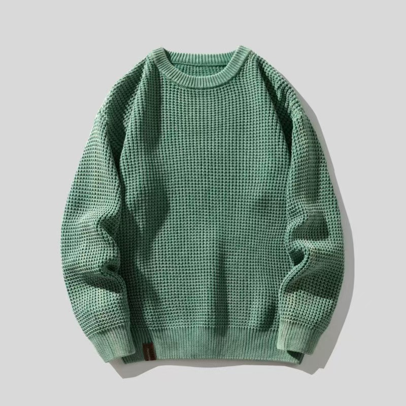 美式重磅水洗復古毛衣男冬季加厚粗線慵懶風簡約基礎穿搭針織衫男