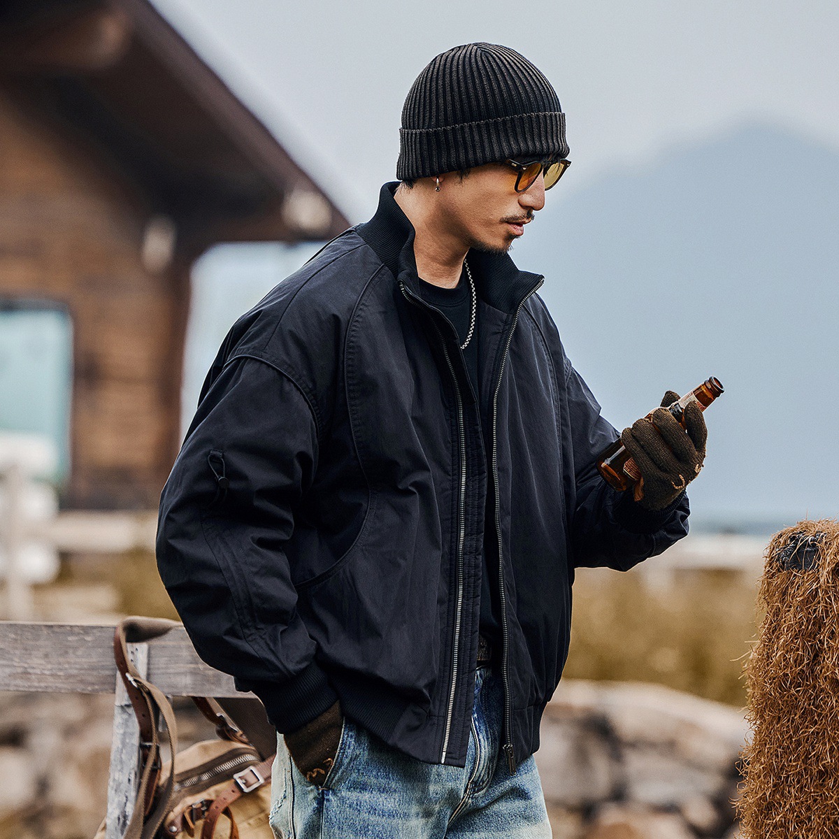 美式復古90白鴨絨蓬鬆工裝羽絨服男款冬季加厚保暖寬鬆飛行員外套