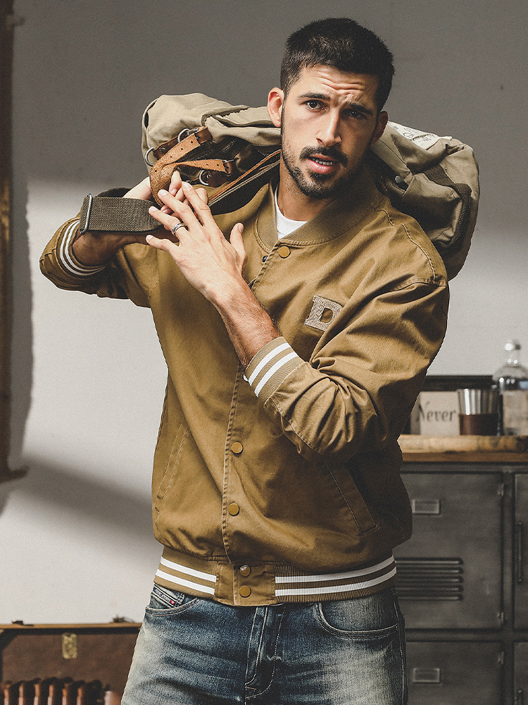 杰雷諾美式復古飛行員夾克外套男秋季新款潮牌寬鬆休閒工裝棒球服