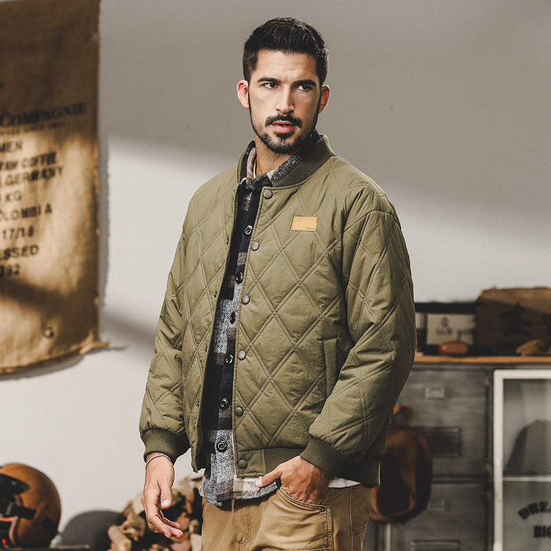 美式复古军绿色棉衣男2023年冬季新款宽松大码加厚羽绒棉服外套男