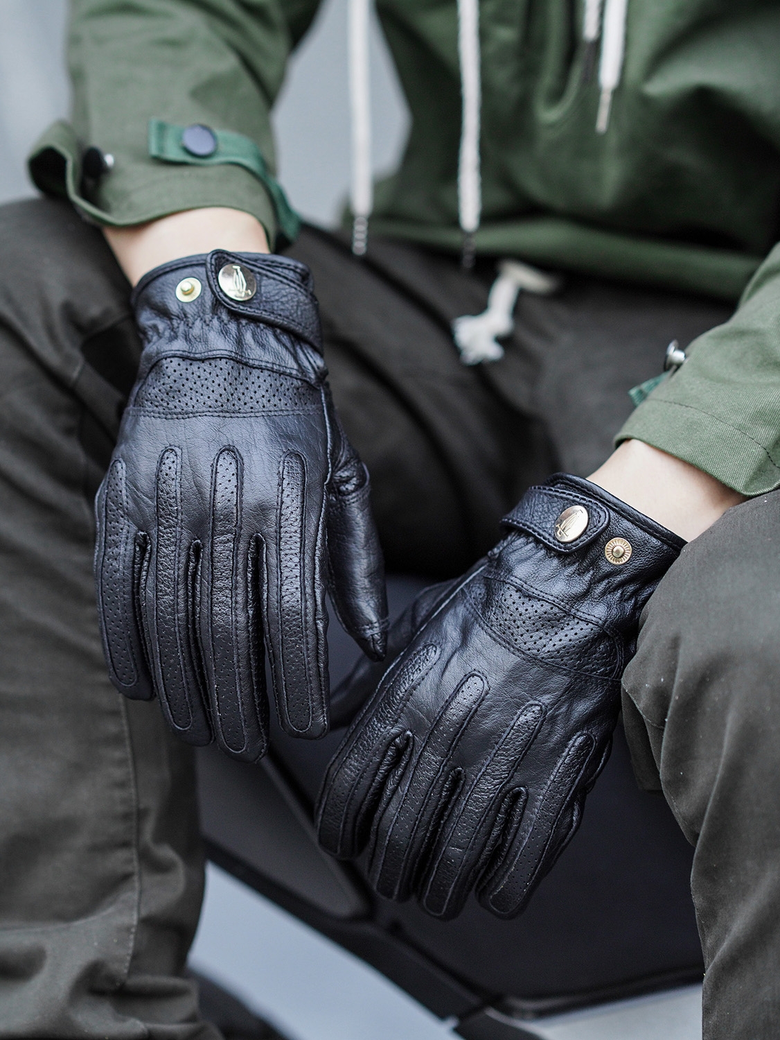 復古加絨手套機車騎行秋冬季摩托車牛皮真皮保暖