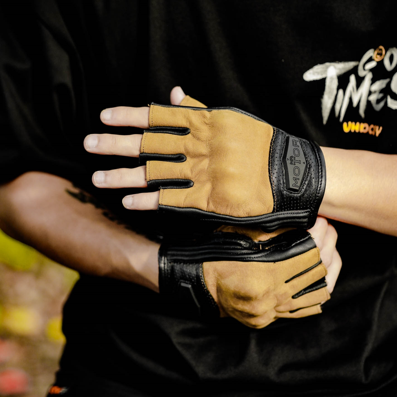 夏季摩托車真皮手套半指男復古機車騎行露指防摔透氣手套