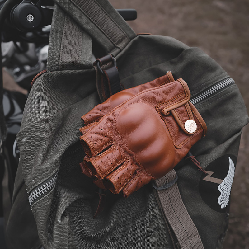 復古騎行手套摩托車半指夏季真皮透氣防摔機車