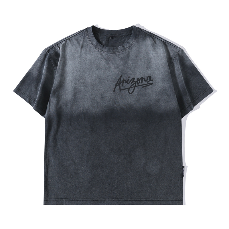 杰雷諾美式復古短袖T恤男夏季漸變扎染做舊親膚重磅衣服半袖