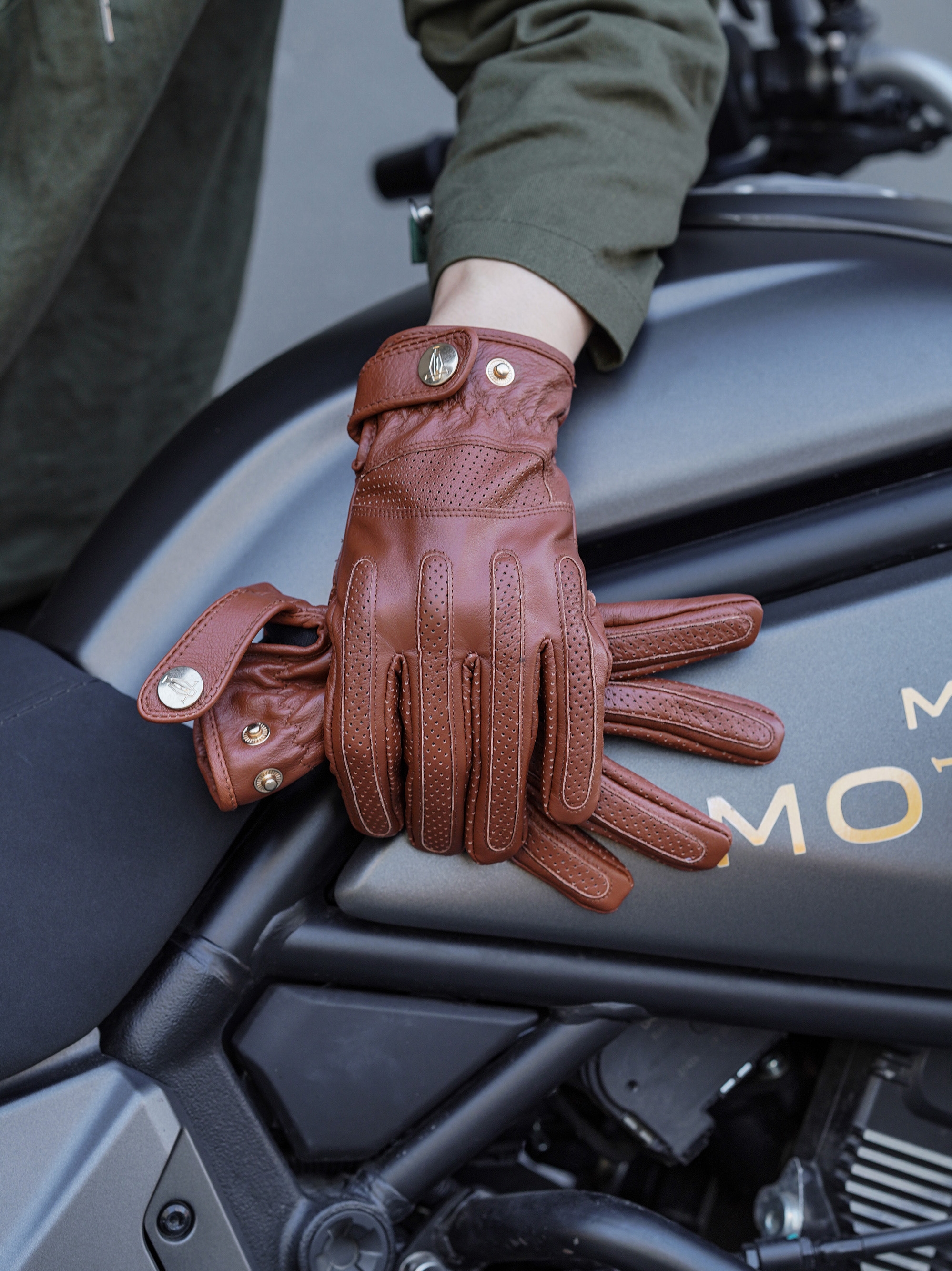 復古加絨手套機車騎行秋冬季摩托車牛皮真皮保暖