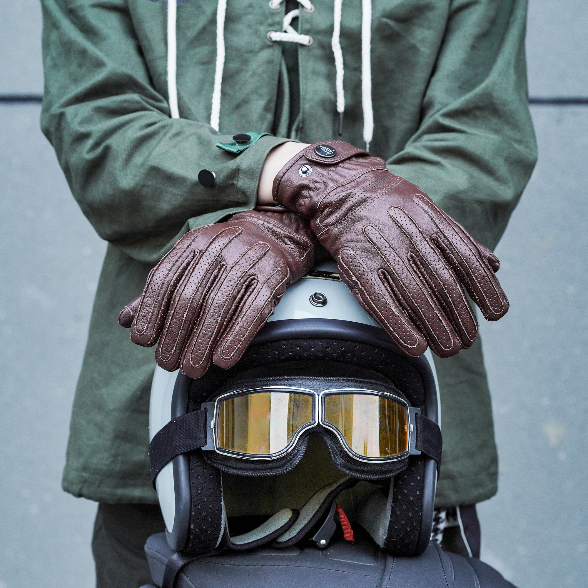 復古加絨手套機車騎行秋冬季摩托車牛皮真皮保暖