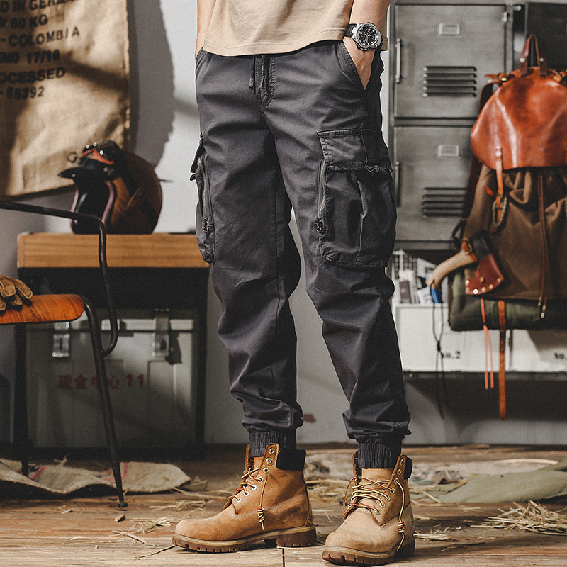 美式復古潮牌彈力工裝褲子男秋季寬鬆直筒戶外山系通勤男士休閒褲