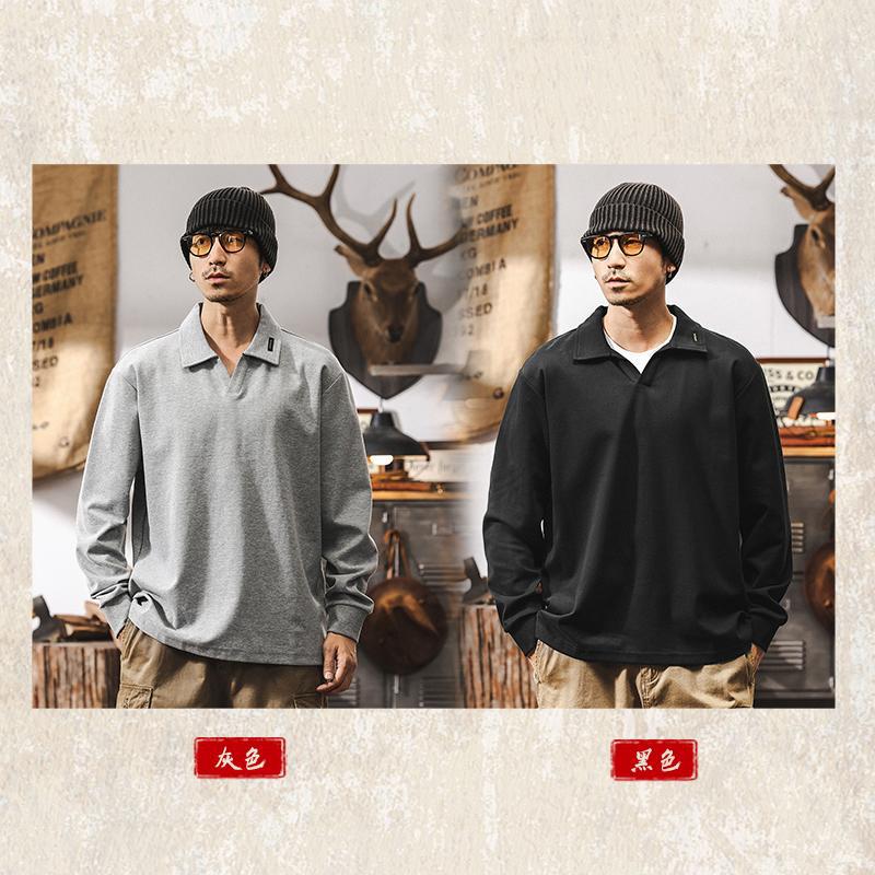 男士POLO衫春季2025新款潮牌美式復古寬鬆280g重磅T恤男長袖上衣