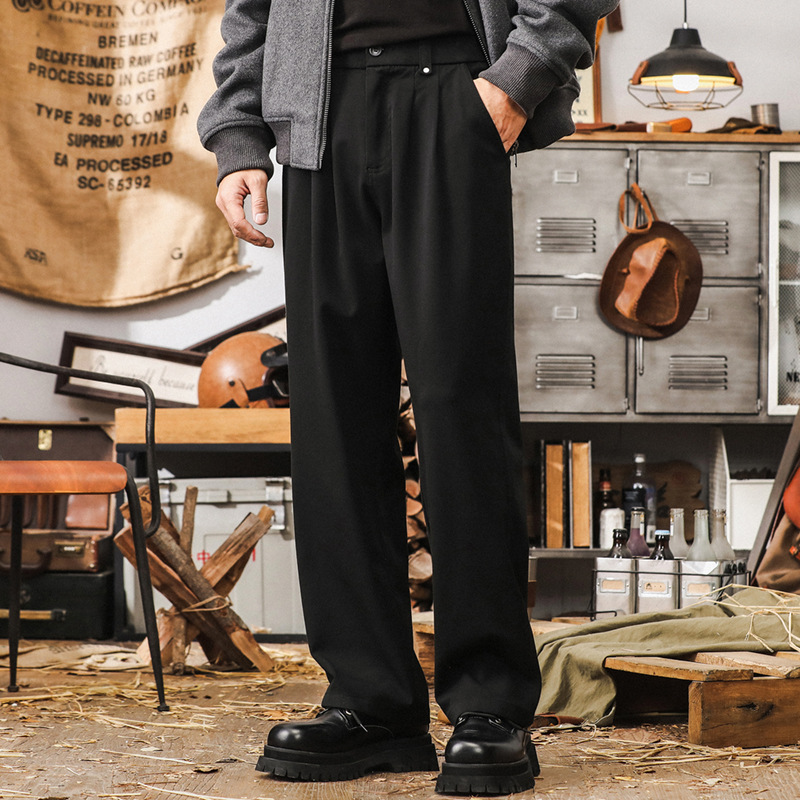 美式復古休閒褲子男秋季2024新款上班通勤西褲垂感直筒寬鬆闊腿褲