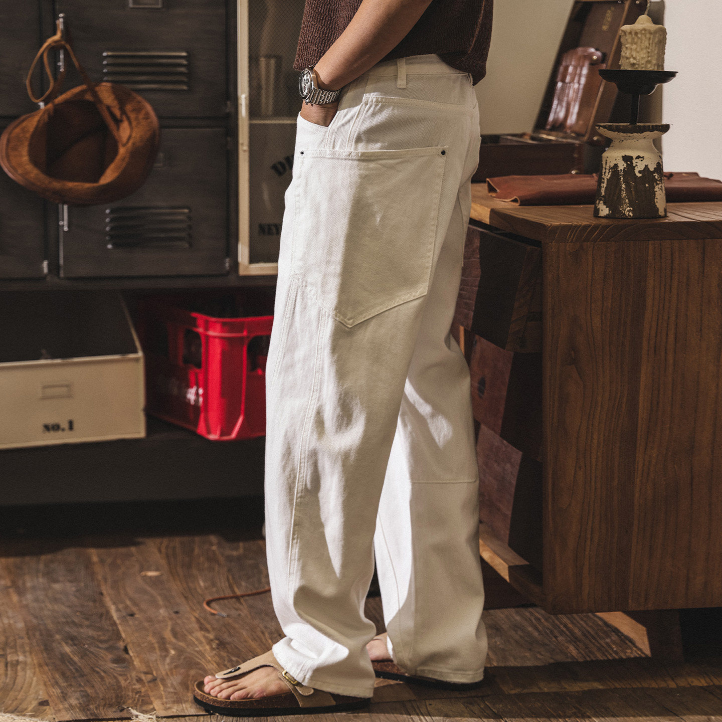 美式復古白色牛仔褲男2026春季潮牌直筒褲子男士工裝褲寬鬆彎刀褲