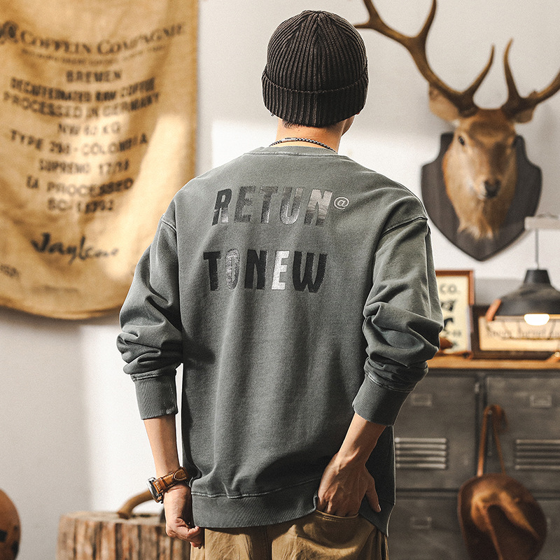 美式復古380g重磅衛衣男秋冬款寬鬆潮牌蠟染石磨水洗秋季男士上衣