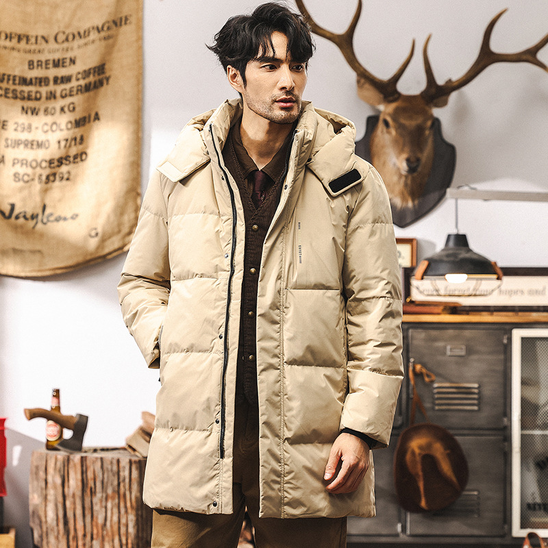 90%鴨絨石墨烯羽絨服男中長款冬季2024新款戶外連帽工裝大衣外套