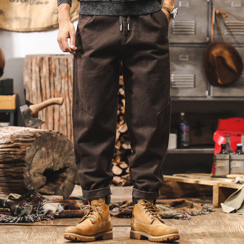 美式復古重磅新疆棉工裝褲子男秋冬款潮牌寬鬆闊腿做舊水洗休閒褲