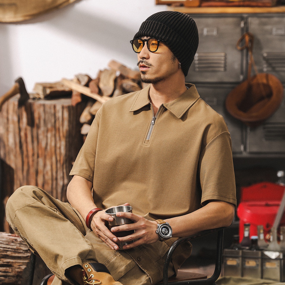 【涼感科技】梯級肌理感男士POLO衫短袖男夏季時尚潮牌寬鬆上衣男