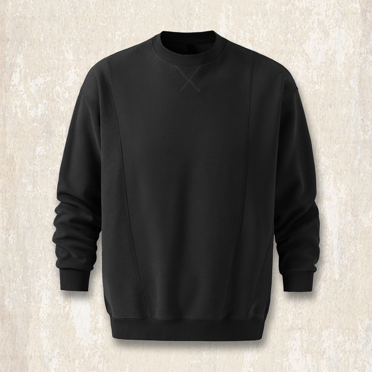 美式復古380g重磅圓領衛衣男春秋新款簡約拼接寬鬆休閒早秋上衣男