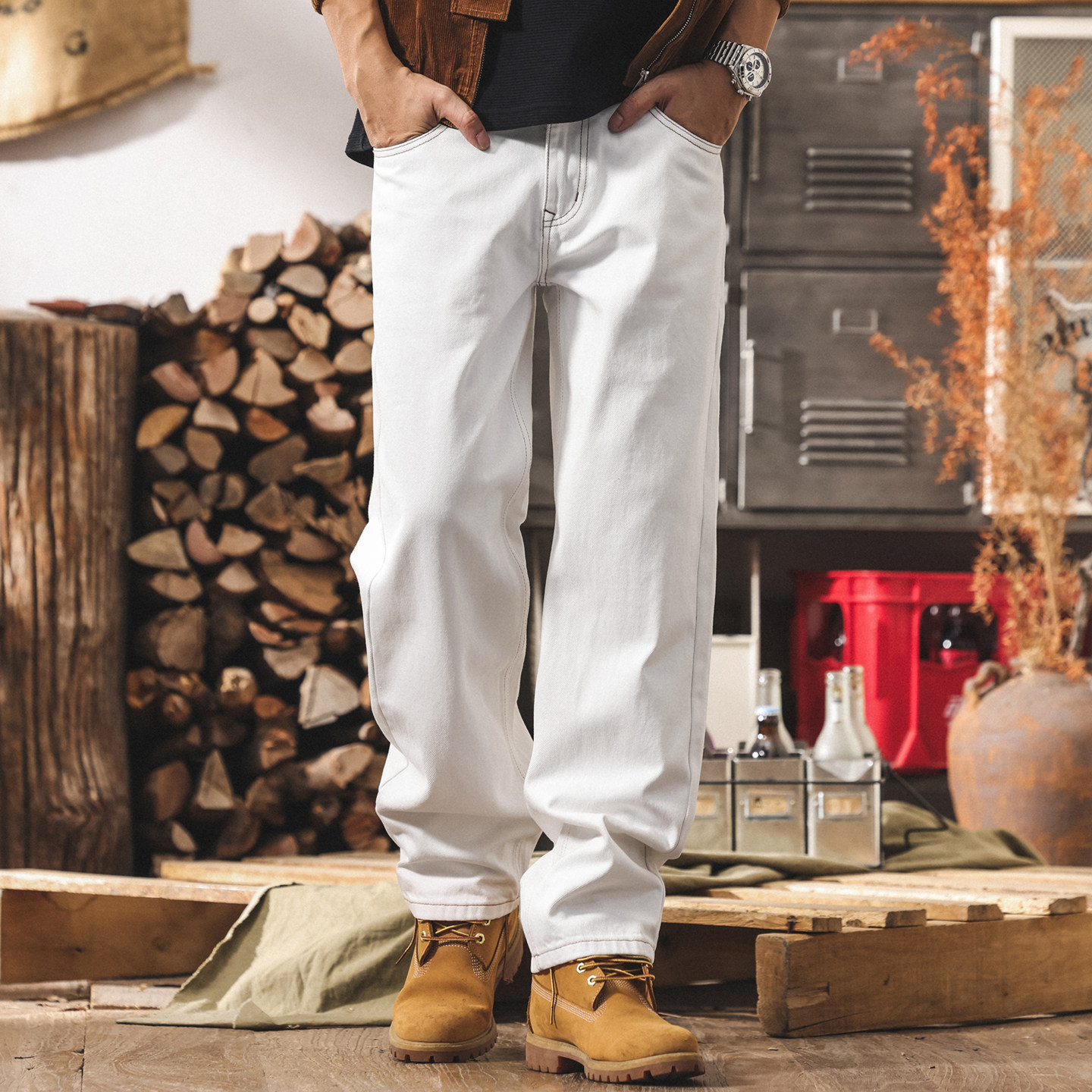 美式復古白色牛仔褲男款直筒2026春季新款寬鬆褲子潮牌休閒長褲男