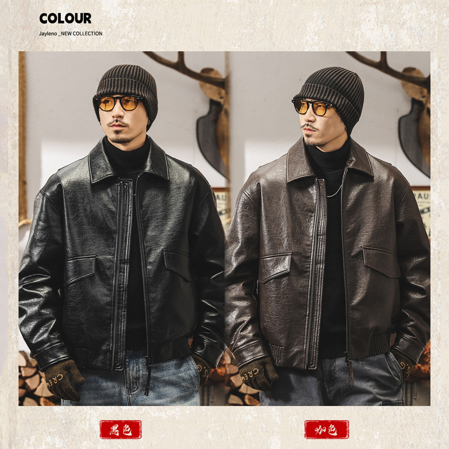 美式復古90%鴨絨機車皮衣羽絨服男冬季加厚保暖潮流皮夾克外套男