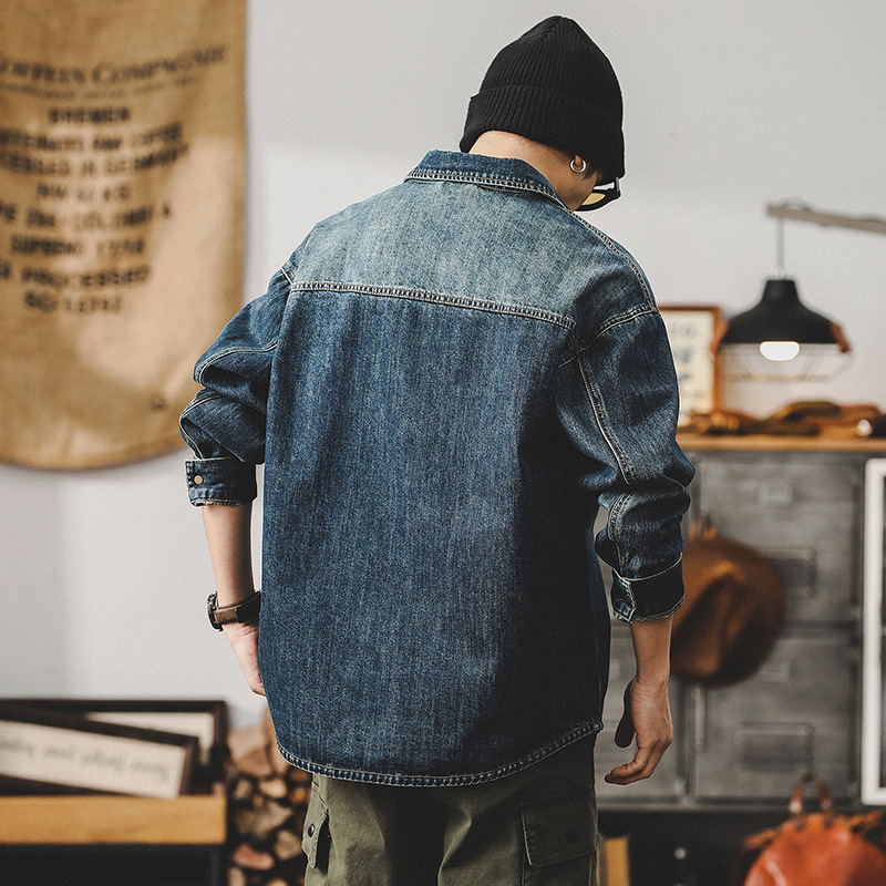美式復古經典工裝襯衫男長袖2024賽絡紡高級感牛仔外套男春季夾克
