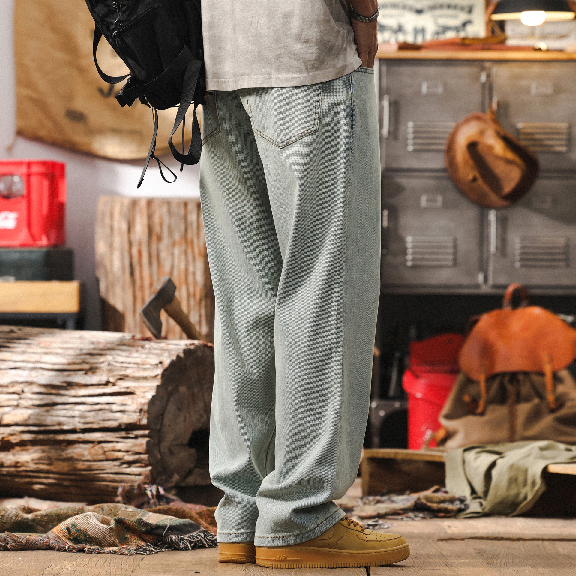 K-cool冰感牛仔褲男春季2025新款寬鬆直筒潮牌薄款褲子男士休閒褲