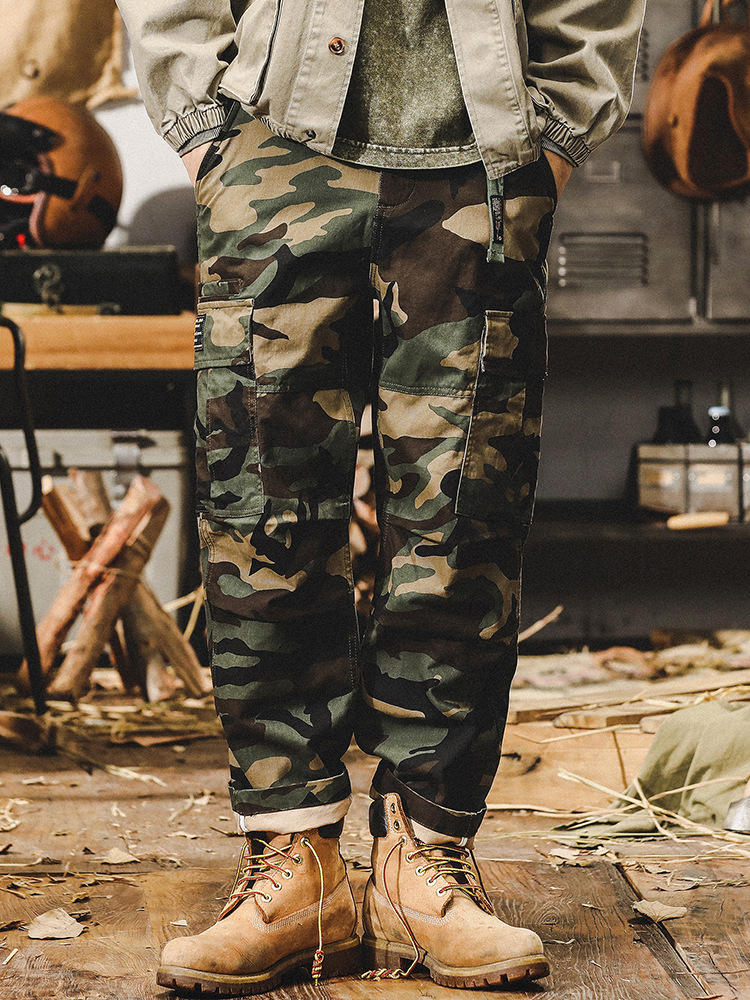 美式重磅復古工裝褲子男秋冬款2024年新款潮牌寬鬆直筒迷彩休閒褲