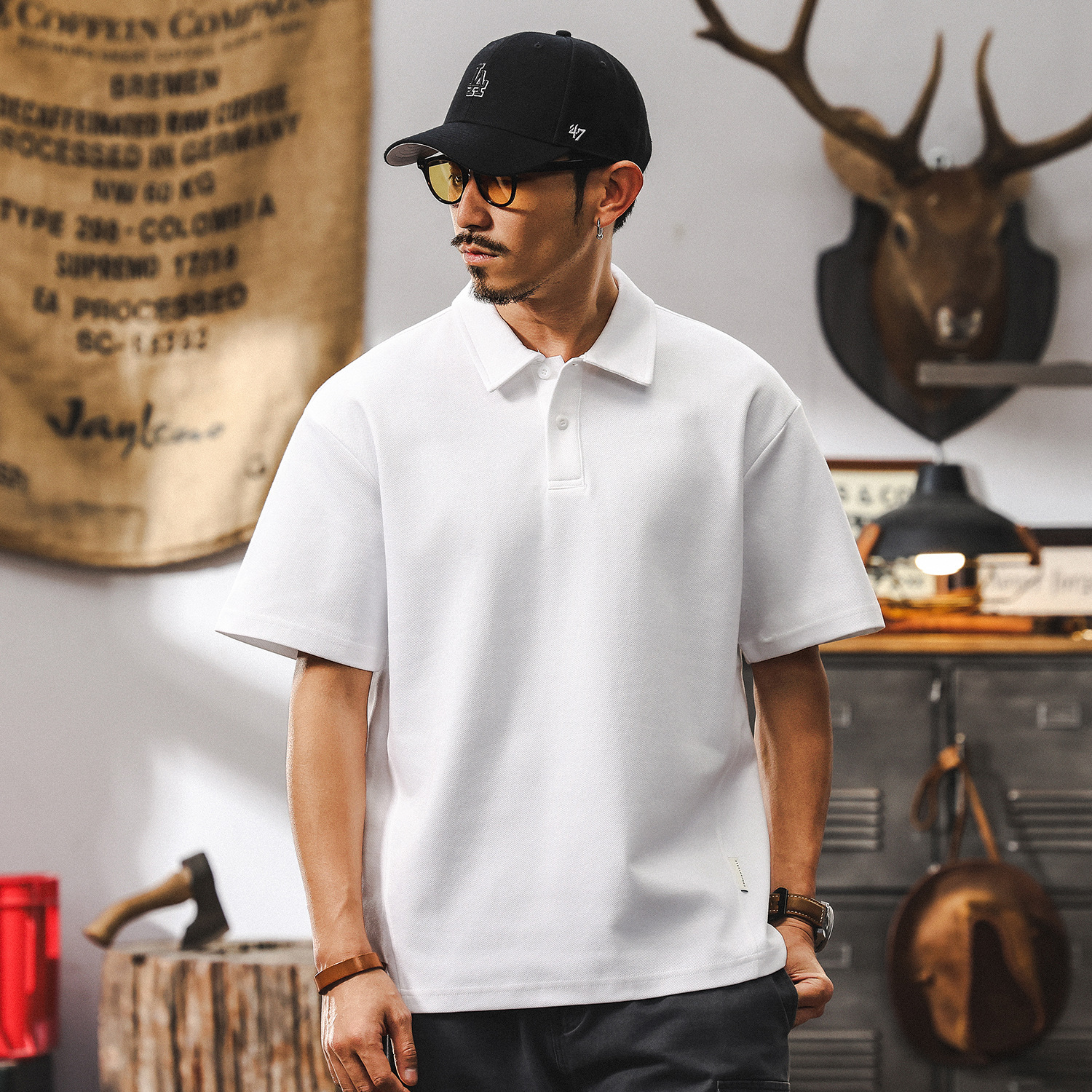 美式潮牌純色POLO衫男夏季短袖2025新款百搭簡約T恤寬鬆男士上衣
