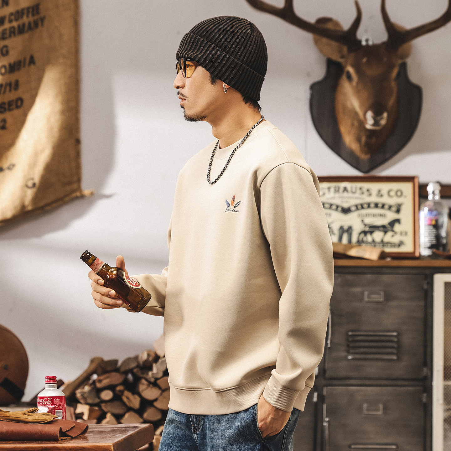 美式復古360g重磅衛衣男春秋新款潮牌寬鬆上衣男潮流印花T恤男款