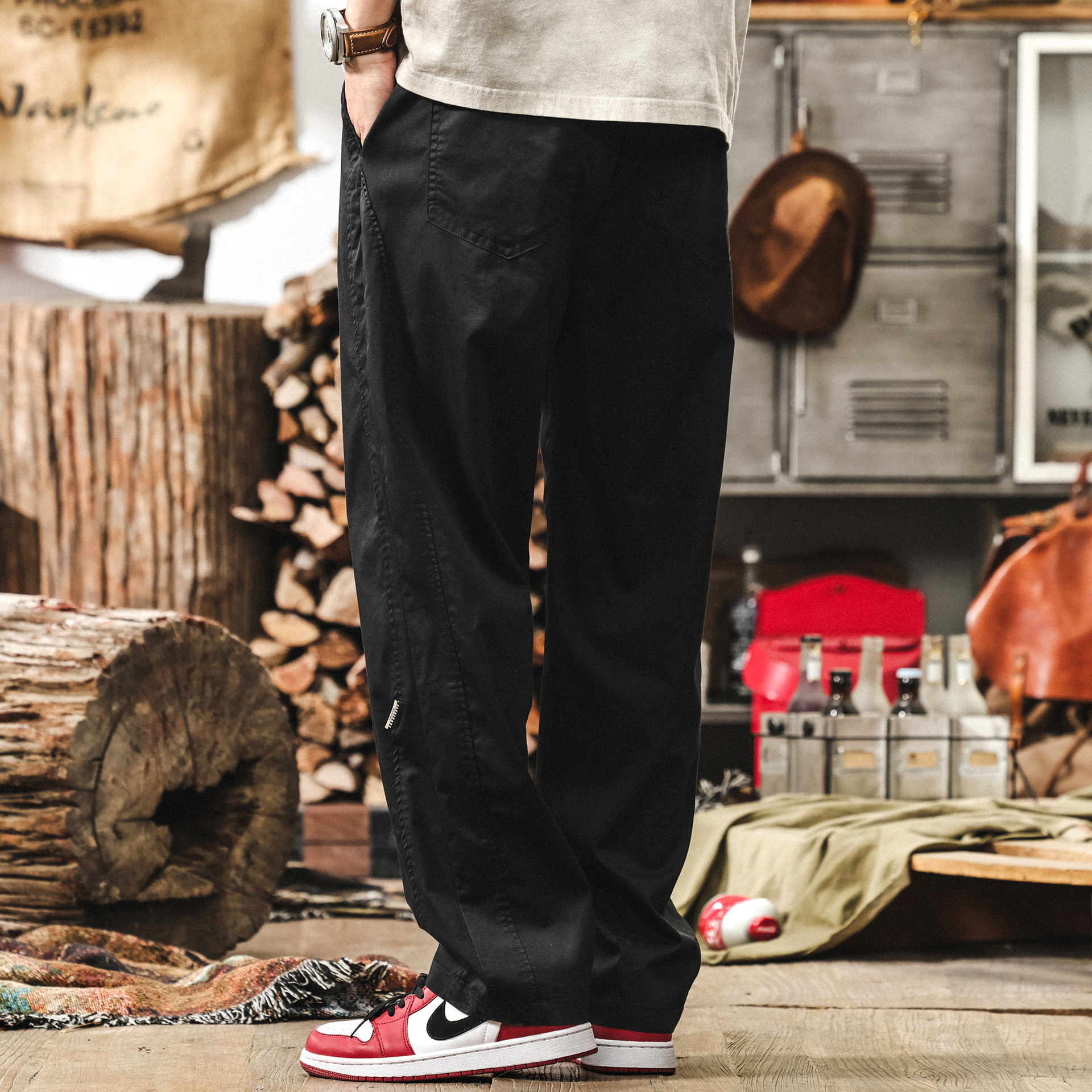 美式復古直筒工裝褲子男薄款夏季寬鬆大碼長褲潮流闊腿男士休閒褲