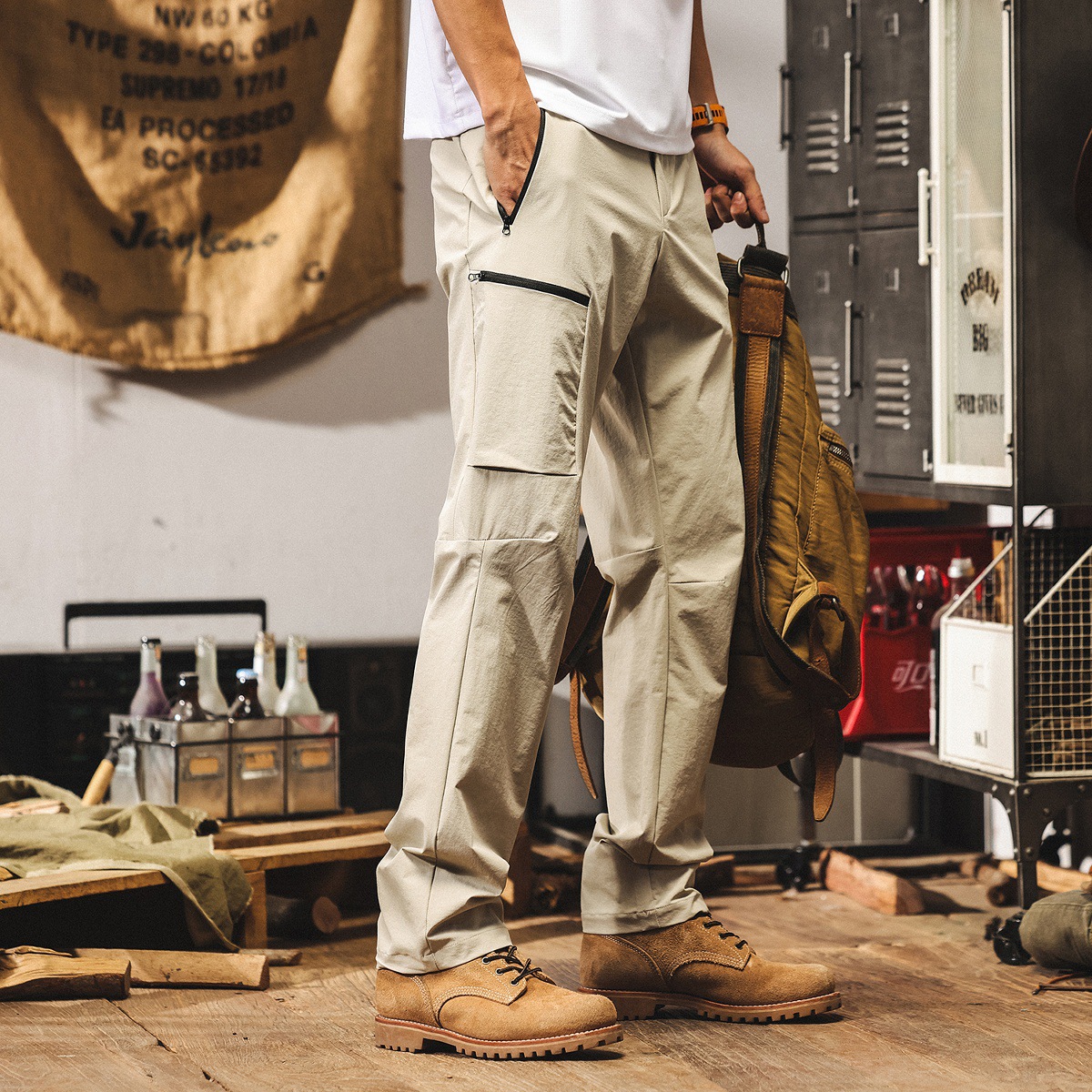 夏季戶外薄款男士休閒褲寬鬆冰絲涼感工裝褲子男潮牌直筒長褲