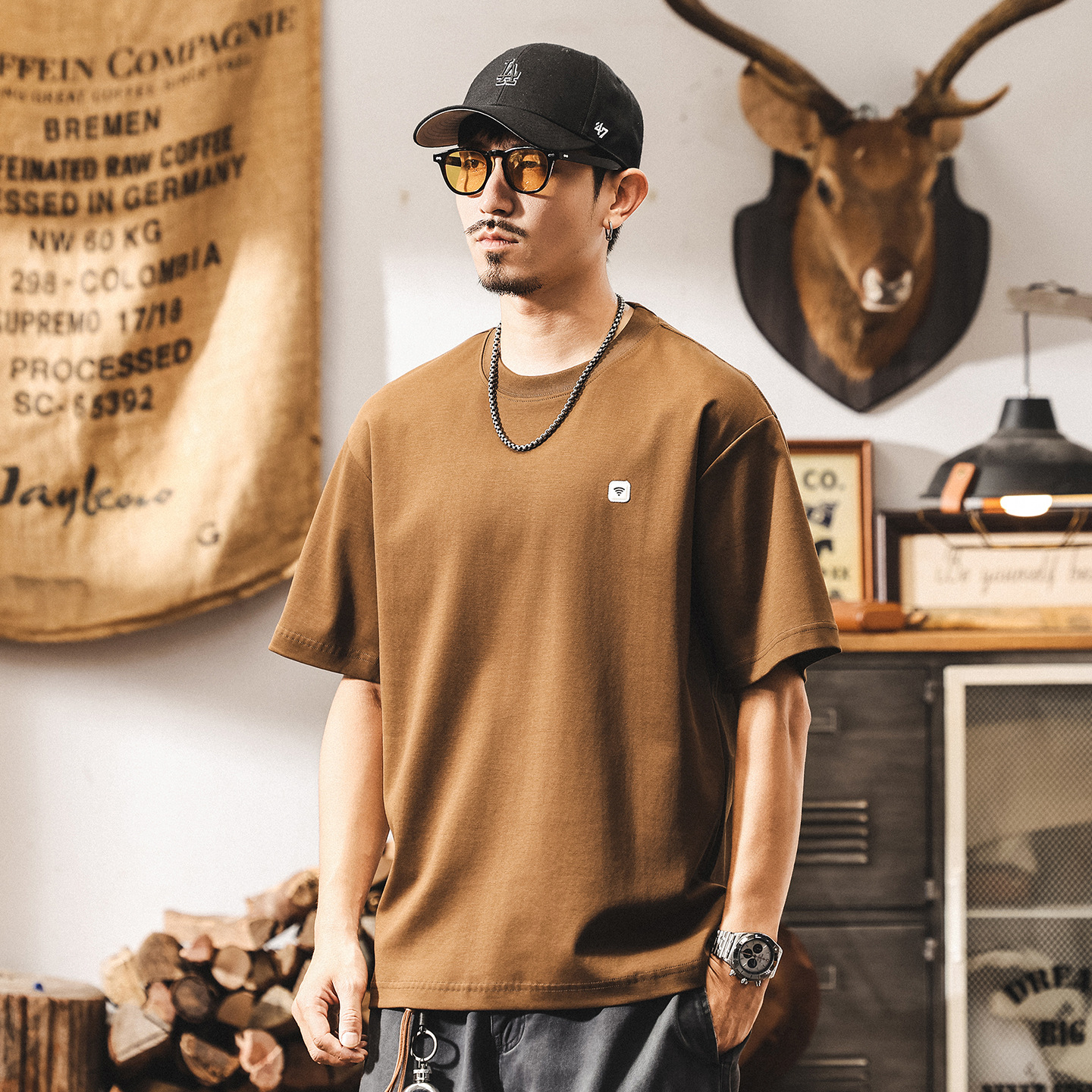 美式復古短袖男士t恤2025夏季新款男生衣服寬鬆大碼休閒半袖上衣T