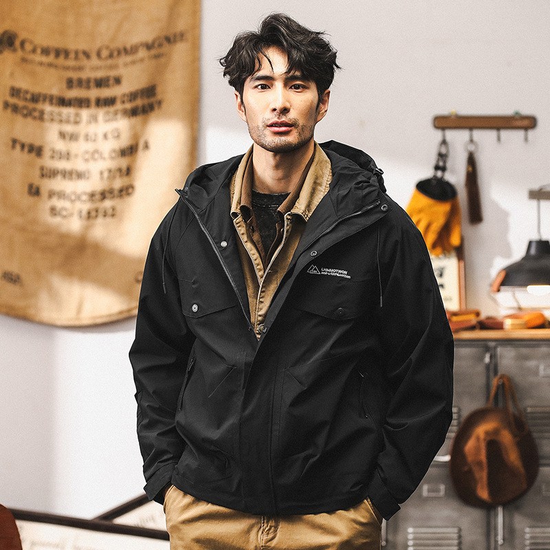 美式復古工裝外套男春秋2024新款山系衝鋒衣機能戶外黑色男士夾克