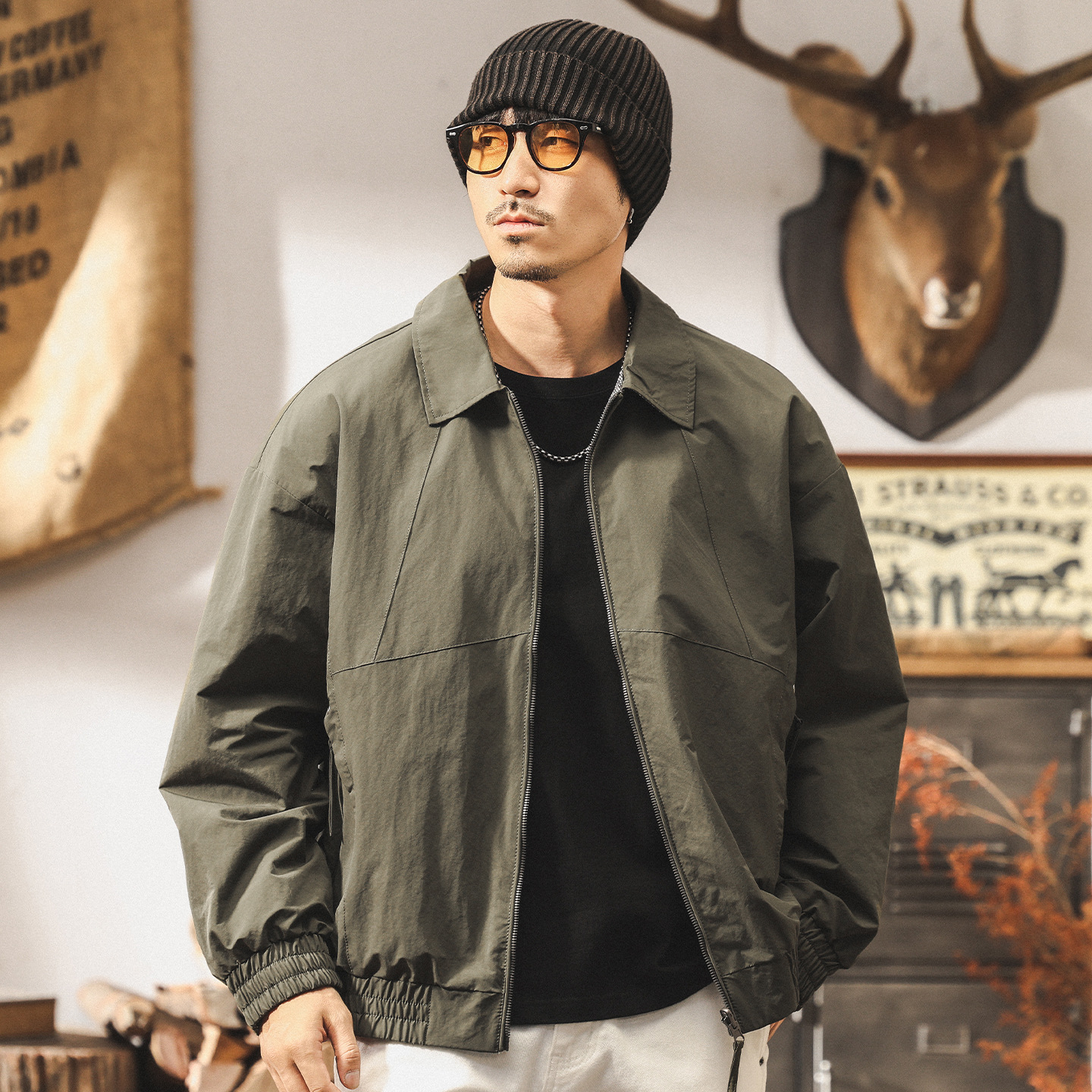【雙面穿】美式復古春秋教練夾克男2025新款寬鬆行政休閒男士外套