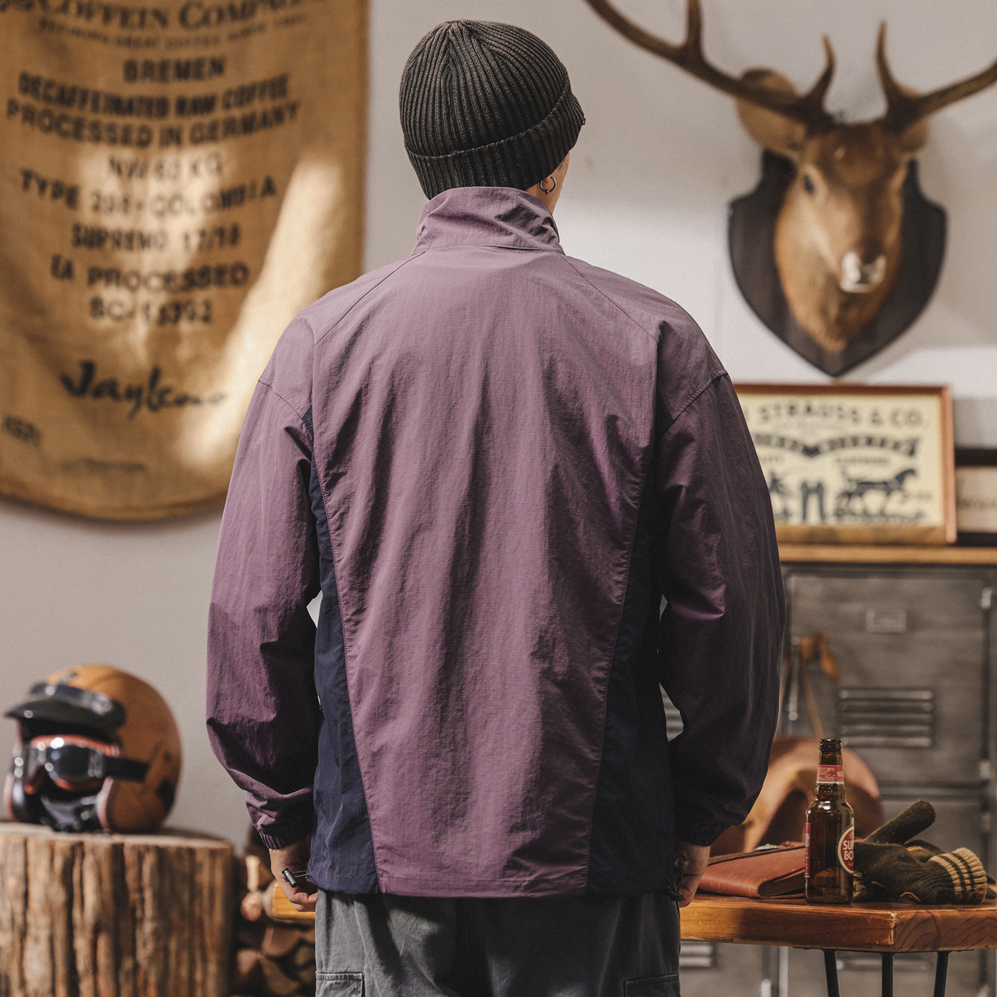 戶外速幹長袖t恤男秋季2025新款寬鬆潮流撞色拼接半拉鍊運動上衣