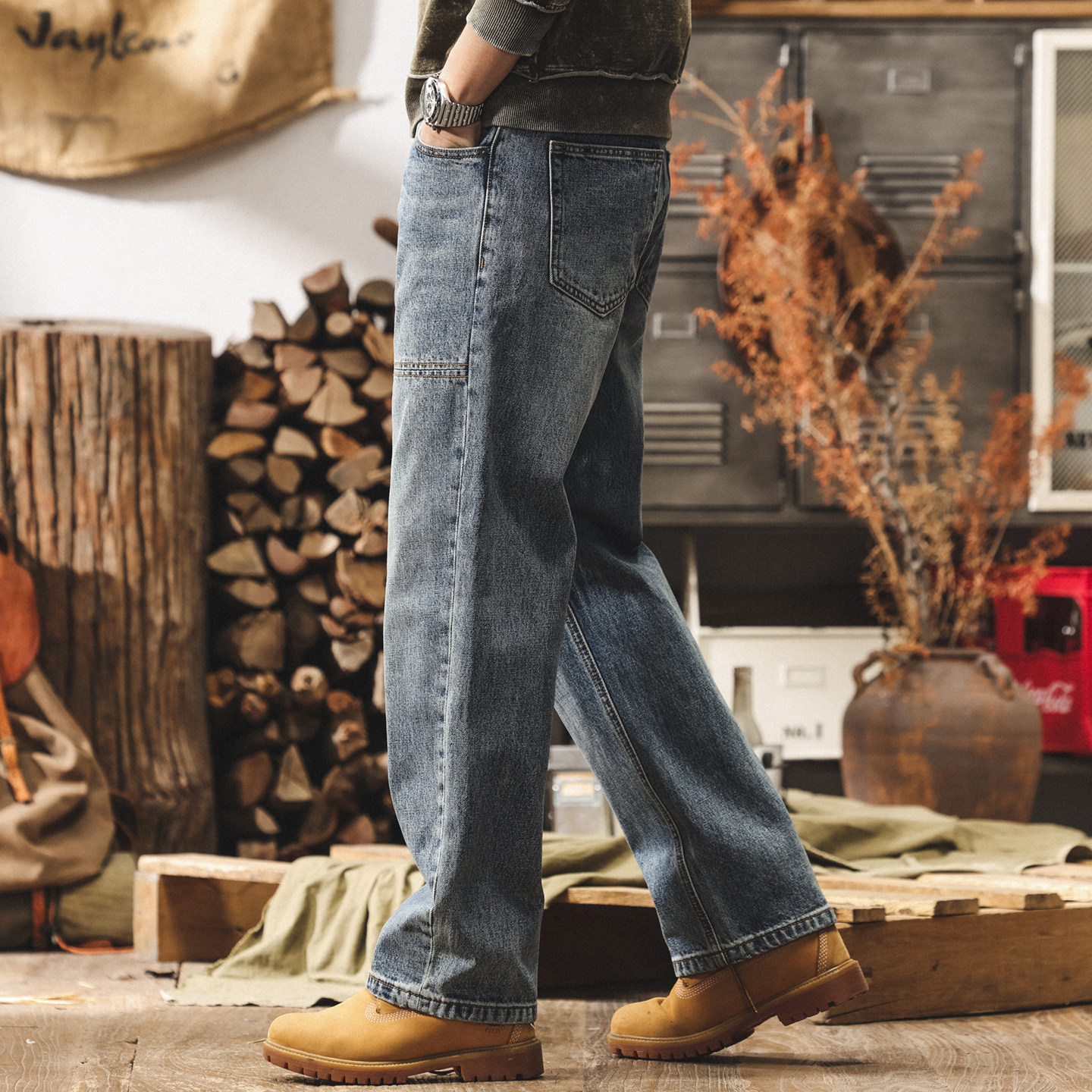 美式復古重磅水洗牛仔褲春季新款潮牌闊腿長褲子男寬鬆直筒休閒褲