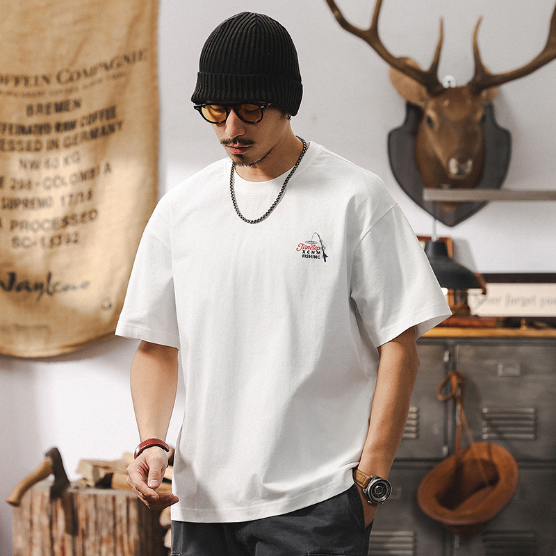 夏季薄款短袖男T恤2025新款潮牌美式戶外釣魚趣味寬鬆上衣男T男裝