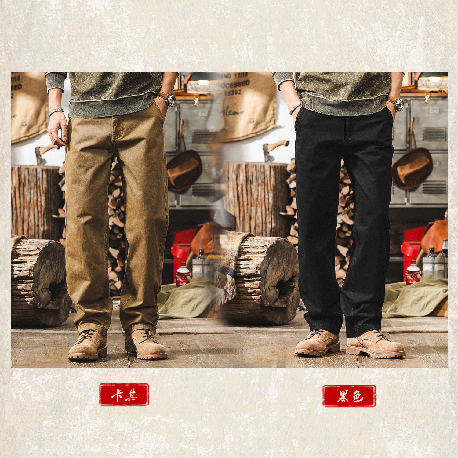 美式重磅復古工裝褲子男春季2025新款直筒長褲硬挺斜紋男士休閒褲